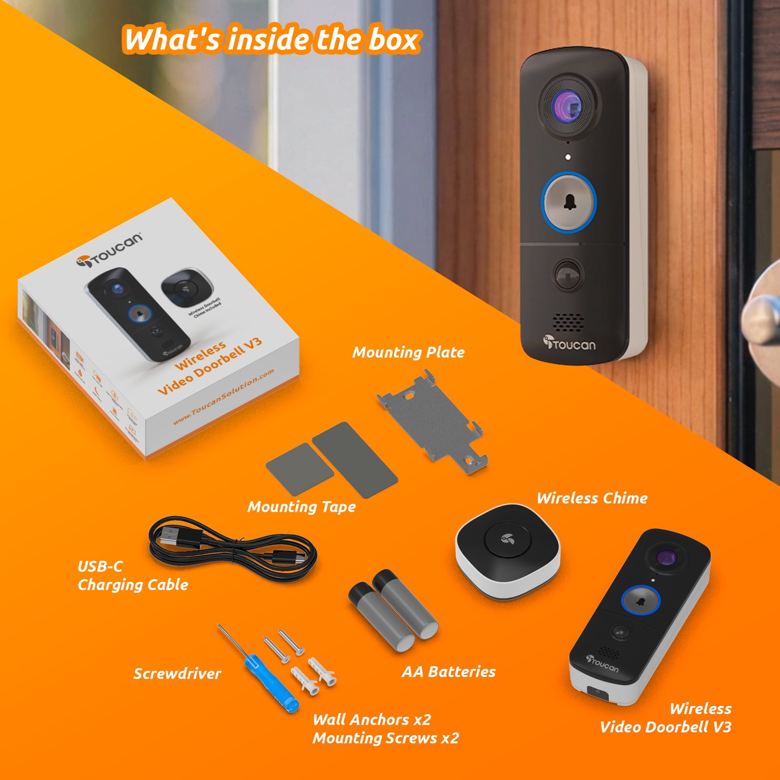 New 2024 Release Toucan Wireless Video Doorbell V3 with Chime