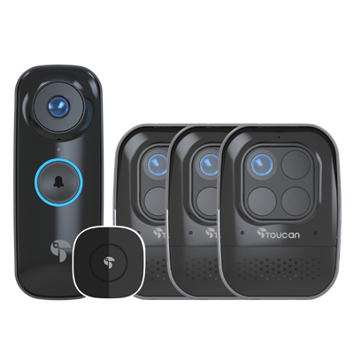 Toucan Wireless Video Doorbell PRO & Wireless Security Camera PRO (3-Pack) Bundle