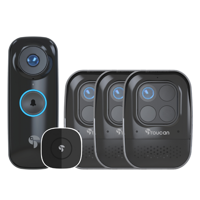 Toucan Wireless Video Doorbell PRO & Wireless Security Camera PRO (3-Pack) Bundle