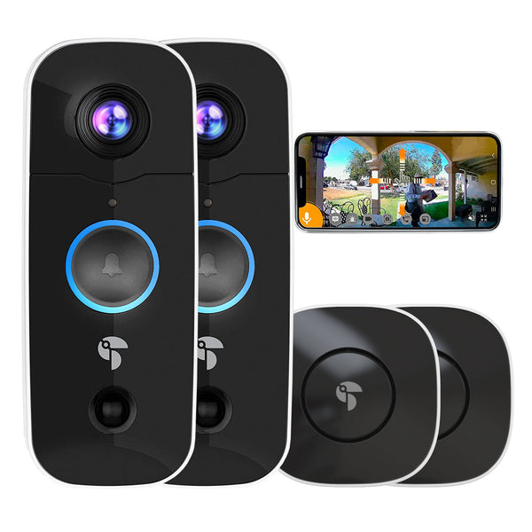 Toucan Wireless Video Doorbell PLUS Includes Chime and New Improved Rechargeable Battery (2 Pack)